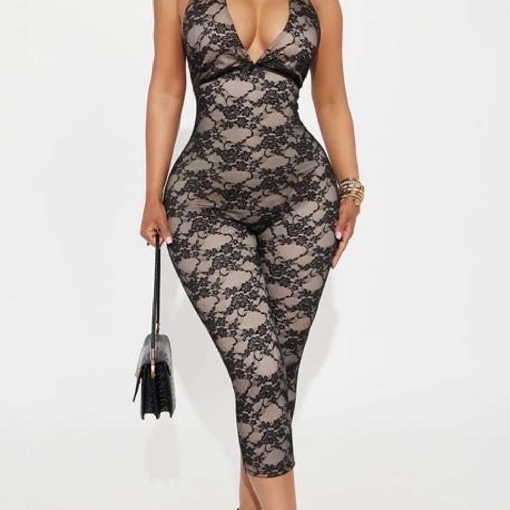 Fashion Nova Women's Black and Grey Jumpsuit